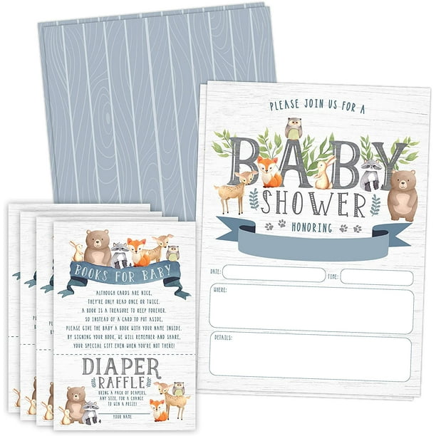 Set of 50 Boys Blue Woodland Animals Baby Shower Book Request Cards Set of 50 Boys Blue Woodland Animals Baby Shower Book Request Cards